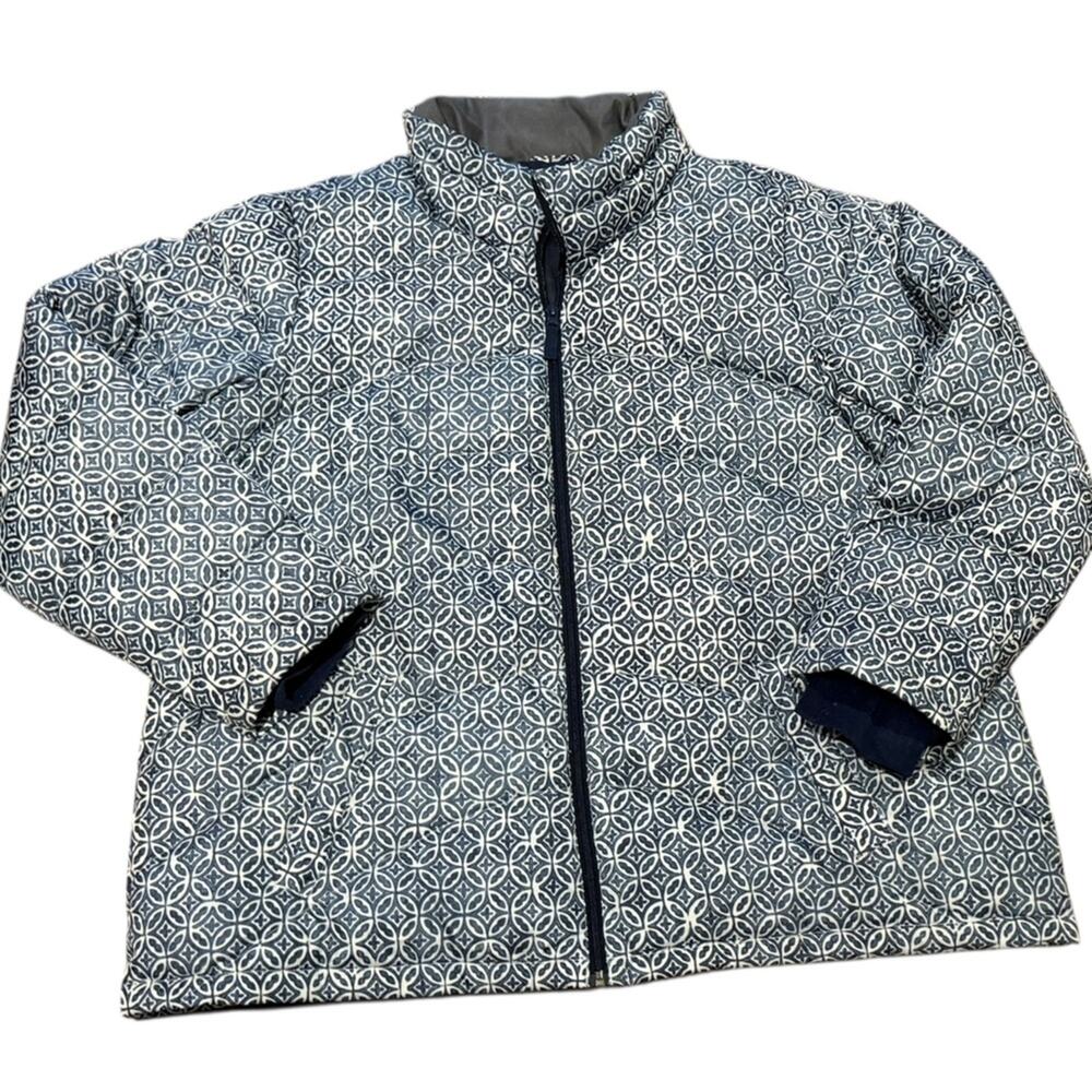 Lands' End Blue and White Down Filled Full Zip Puffer Jacket/Coat